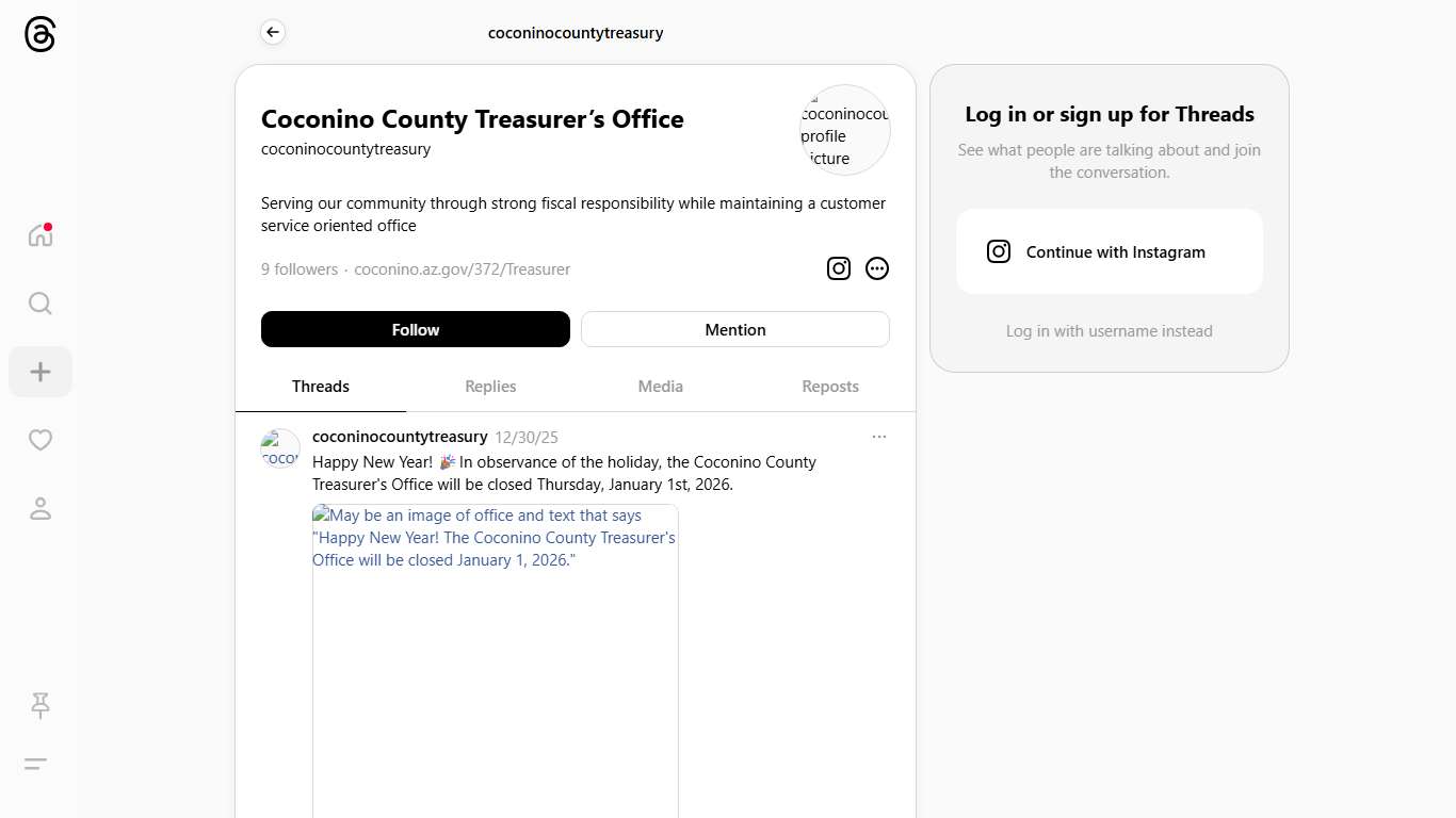 Coconino County Treasurer’s Office (@coconinocountytreasury) • Threads, Say more