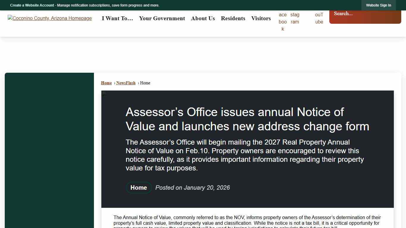 Assessor’s Office issues annual Notice of Value and launches new address change form • Coconino County, AZ